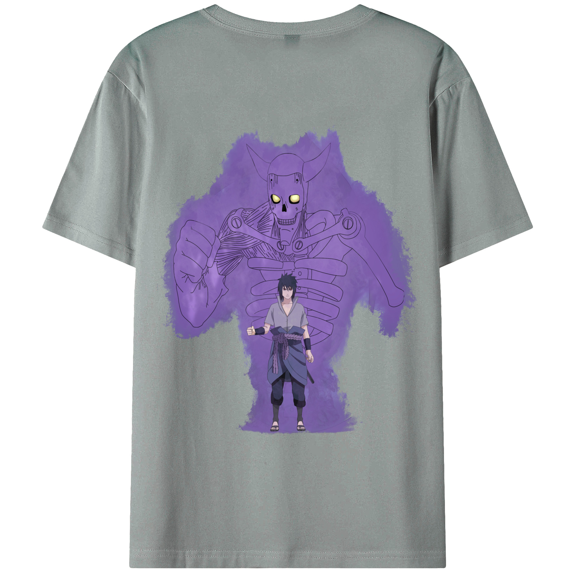 （画像用） NARUTO -ナルト- うちは サスケ Uchiha Sasuke 綿100％ メンズ半袖Tシャツ（バックプリント） 通気性